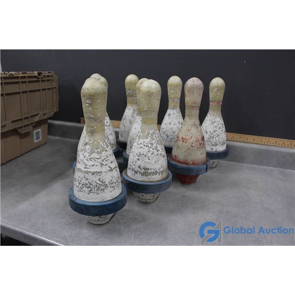 Collection of 10 Vintage Bowling Pins w/Rubber Bumpers