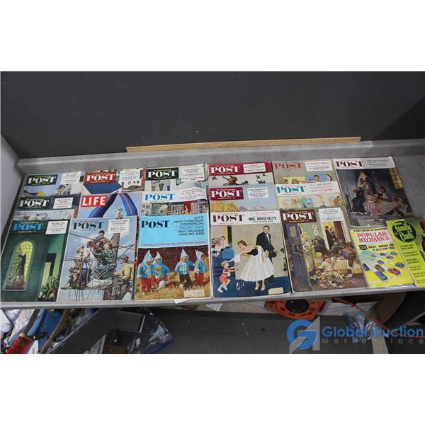 Large Assortment of Vintage Magazines: Post. Life, Popular Mechanics, Etc.