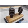 Image 2 : (2) Ceramic Insulators Mounted on Wooden Base