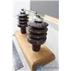 Image 4 : (2) Ceramic Insulators Mounted on Wooden Base