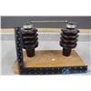 Image 5 : (2) Ceramic Insulators Mounted on Wooden Base