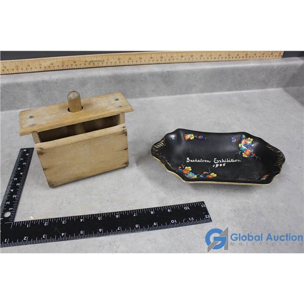 Saskatoon Exhibition Dish From 1935 & Wooden Butter Press