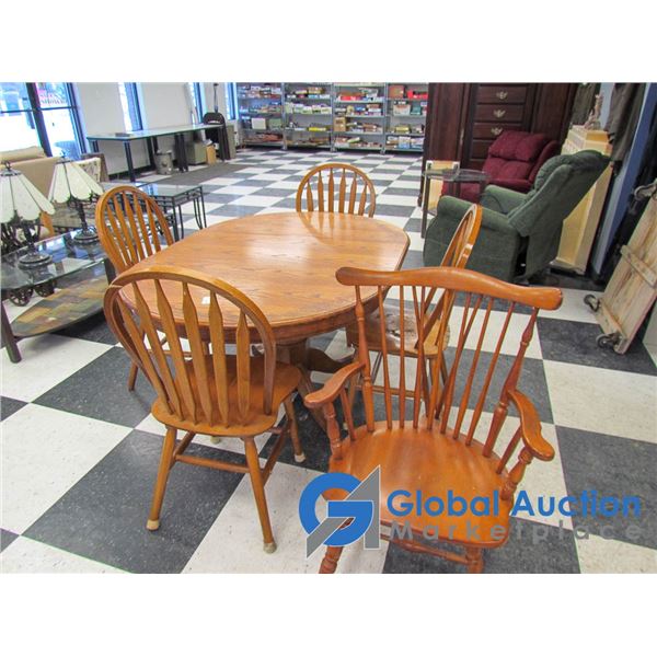 Wooden Table w/Leaf & (5) Chairs