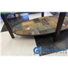 Image 4 : **Brown Metal Faux Stone Glass Top Coffee Table