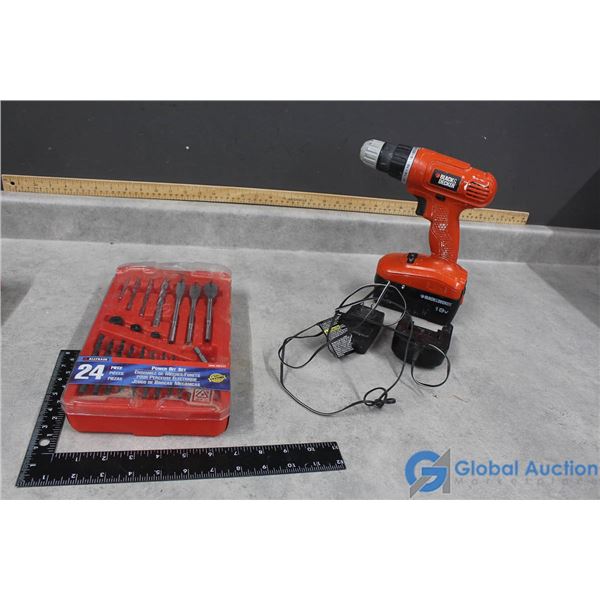 18V Black & Decker Cordless Drill & Drill Bit Set