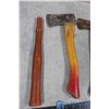 Image 2 : (2) Wood Handled Hatchets, Hammer, & Unused Handle