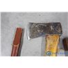 Image 6 : (2) Wood Handled Hatchets, Hammer, & Unused Handle
