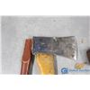 Image 7 : (2) Wood Handled Hatchets, Hammer, & Unused Handle