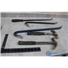 Image 1 : (2) Gooseneck Prybars, Unused Prybar, (2) Hammers
