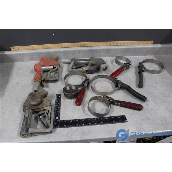 Assorted Oil Filter Wrenches & (3) Auto Nozzles - Parts?