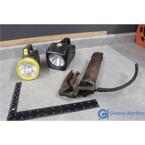 Pistol Grip Grease Gun, (2) 6V Flashlights