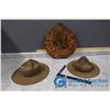 Image 1 : (2) Boy Scout Leader Hat and Boy Scout Hat with Wooden Holder