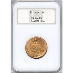 Large Cent 1911, NGC MS-64 Red. 90% red coin