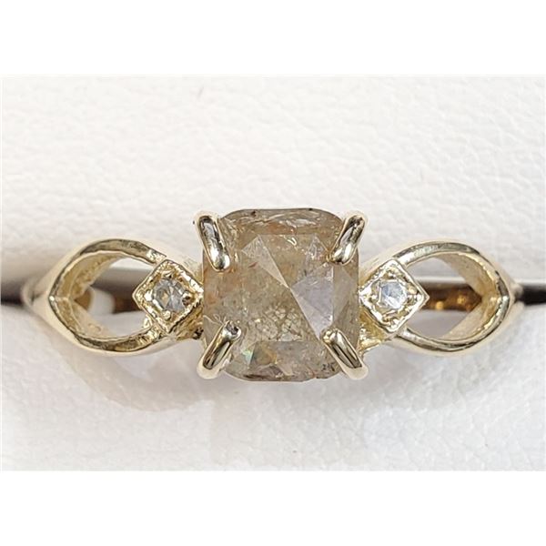 Certified 10K  Diamond(0.96Ct,I3,Fancy Light Yellow)+0.02Ct Ring