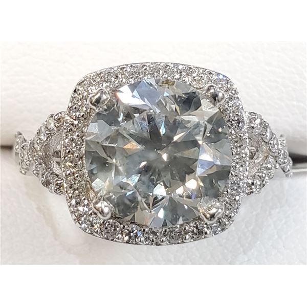 Certified 14K  Diamond(4.02Ct,Si1,Very Light Green)+0.45Ct Ring