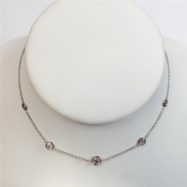 Certified 14K  Diamonds(0.43Ct, I2-I3,Pink) Necklace