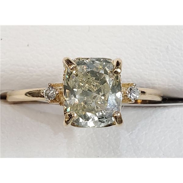 Certified 14K  Diamond(1.6Ct,I1,Light Greenish Yellow)+0.02Ct Ring