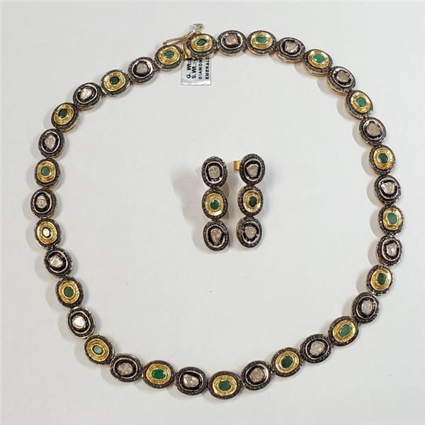 Certified Silver 20 Emeralds(10.25ct) 731 Diamonds(2.65ct) Set