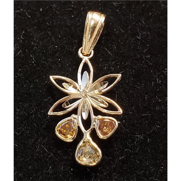 Certified 14K  3 Pear Shaped Cut Diamonds(0.4Ct,Si1-Si2,Yellowish Green And Brown) Pendant