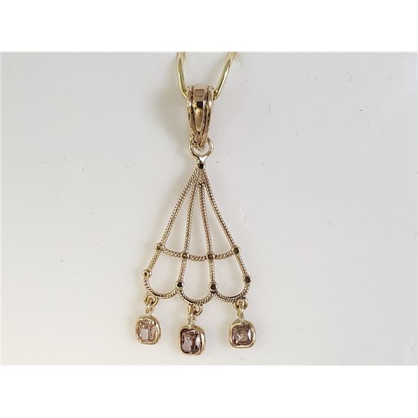 Certified 14K  3 Diamonds(0.35Ct,I1-I2,Pink) Pendant