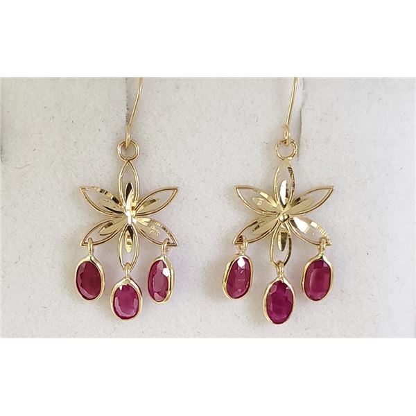 Certified 14K  6 Oval Cut Rubies(1.6ct) Earrings