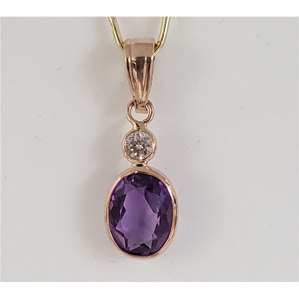 $800 14K  Amethyst(1.2ct) Diamond(0.1ct) Pendant