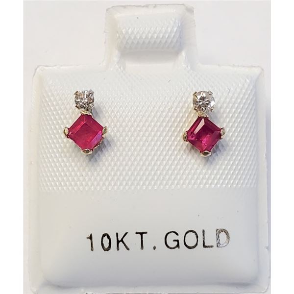 $500 10K  Ruby(0.44ct) Diamond(0.06ct) Earrings