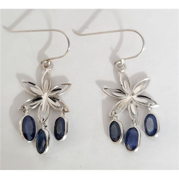 Certified 14K  6 Oval Cut Sapphires(1.7ct) Earrings