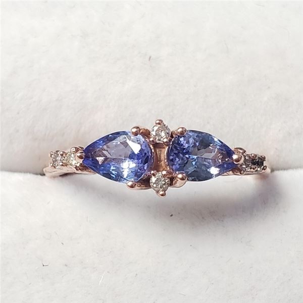 Certified 10K  Tanzanite(0.8ct) Diamond(0.06ct) Ring