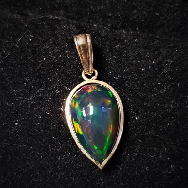 Certified 14K  Enhanced Black Opal(2ct) Pendant