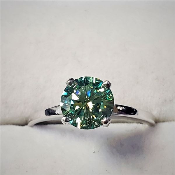 Certified 10K  Light Greenish Blue Moissanite(1.05ct) Ring