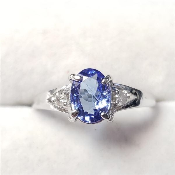Certified 10K  Tanzanite(1.1ct) Diamond(0.03ct) Ring
