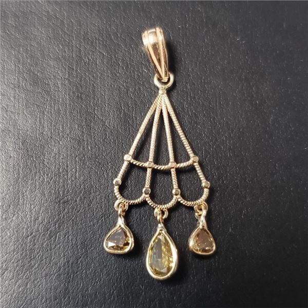 Certified 14K  Diamond(0.55Ct,Si1-2,Yellowish Green,Yellow And Green) Pendant