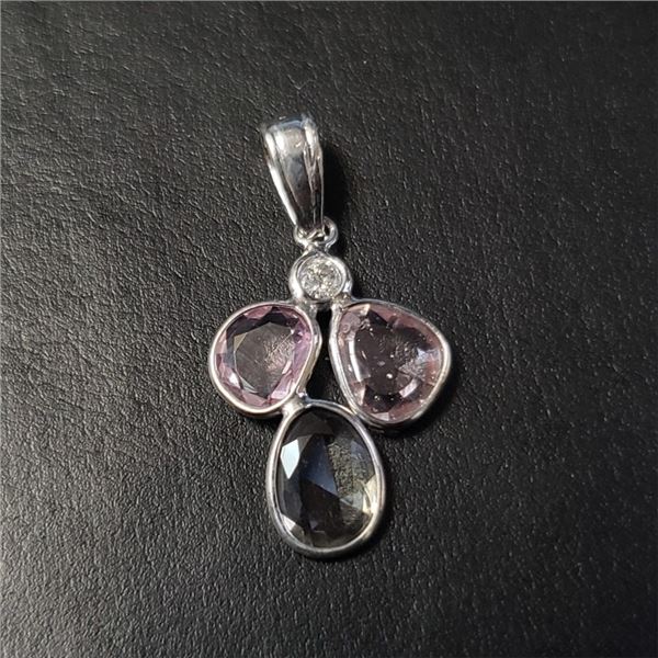 Certified 14K  Fancy Color Sapphire(1.45ct) Diamond(0.04ct) Pendant