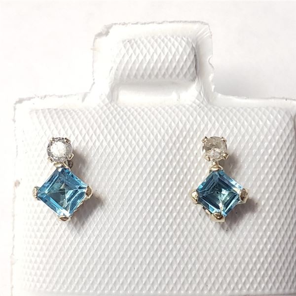 $250 10K  Blue Topaz(0.44ct) Diamond(0.06ct) Earrings