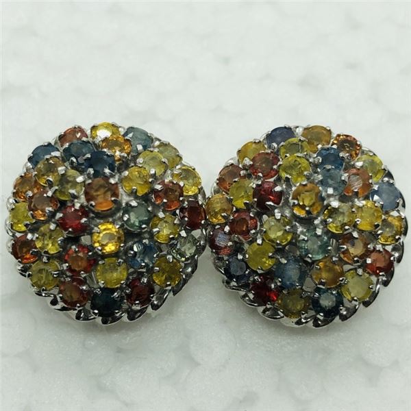 $500 Silver Fancy Color Sapphire Earrings