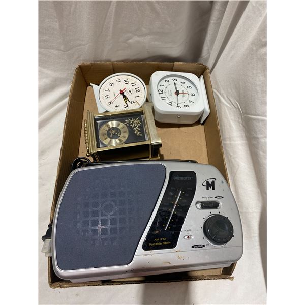 Assorted clocks and radio