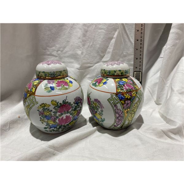 Pair of lidded pottery