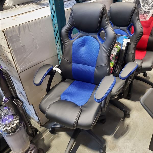 AS NEW BLUE AND BLACK GAMING CHAIR