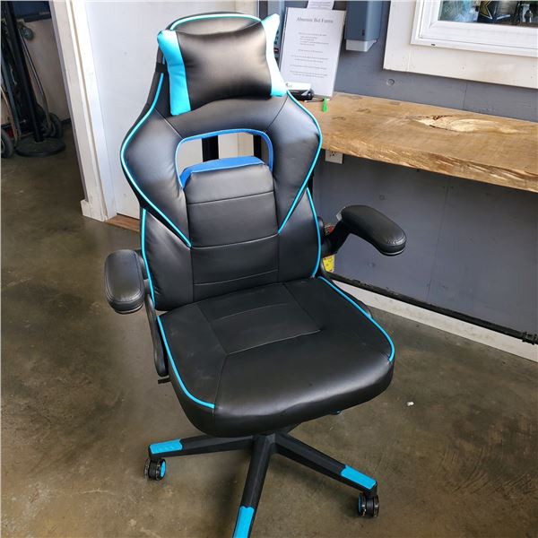 AS NEW BLUE AND BLACK GAMING CHAIR