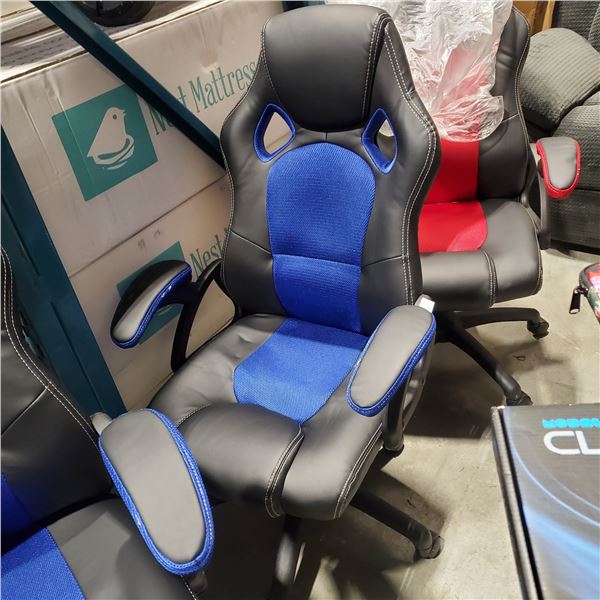 AS NEW BLUE AND BLACK GAMING CHAIR