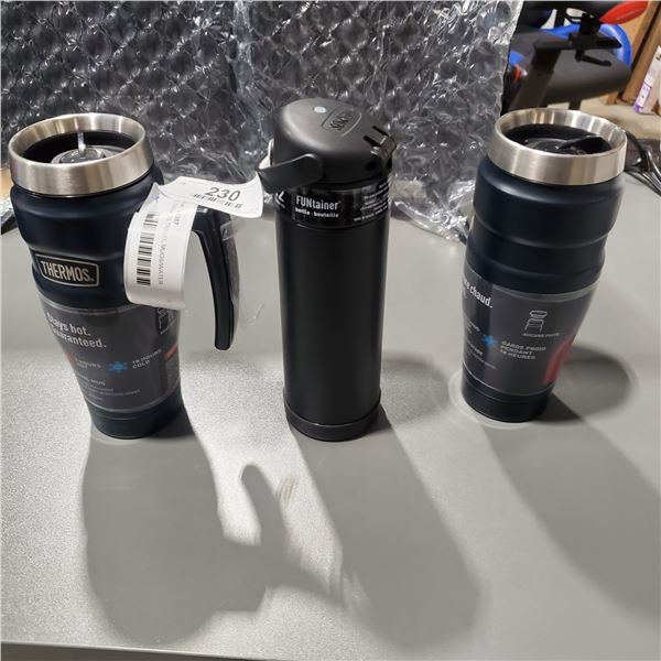 3 AS NEW THERMOS TRAVEL MUGS/WATER BOTTLES