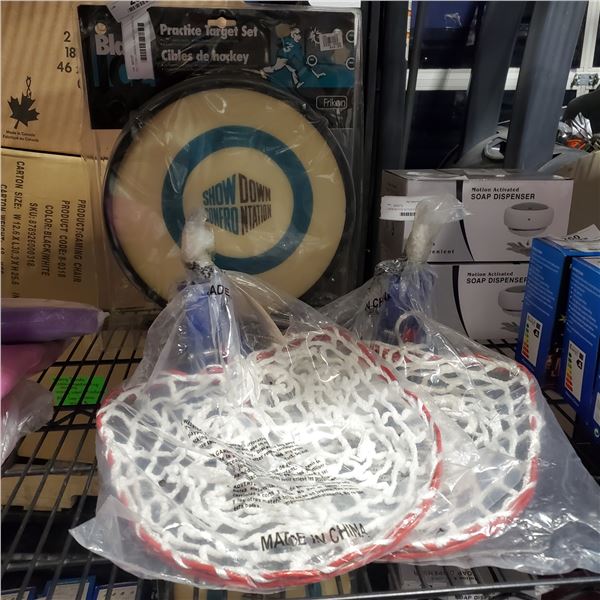 TWO TEAM CANADA CLAMP ON PRACTICE TARGET NETS AND BLACK ICE 4 PIECE PRACTICE TARGET SET