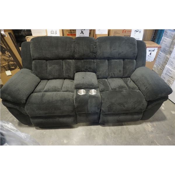 NEW GREY DOUBLE RECLINING SOFA WITH CENTRE CONSOLE RETAIL $1499