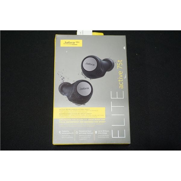 JABRA ELITE ACTIVE 75 WIRELESS EARBUDS WITH CHARGING CASE, TESTED WORKING