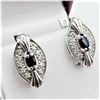Image 2 : STERLING SILVER 6MM X 3MM GENUINE BLUE SAPPHIRE (0.55CTS) & CZ EARRINGS, W/A $750.00