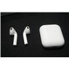 Image 2 : APPLE AIRPODS WIRELESS EARBUDS WITH CHARGING CASE - ONE EARBUD DENTED, WORKING