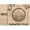 Image 1 : 1953 LARGE DATE SHOULDER FOLD CANADIAN 50 CENT PC