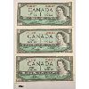 Image 1 : LOT OF 3 - APPEAR UNC 1954 CANADIAN $1 BILLS - IN SEQUENCE