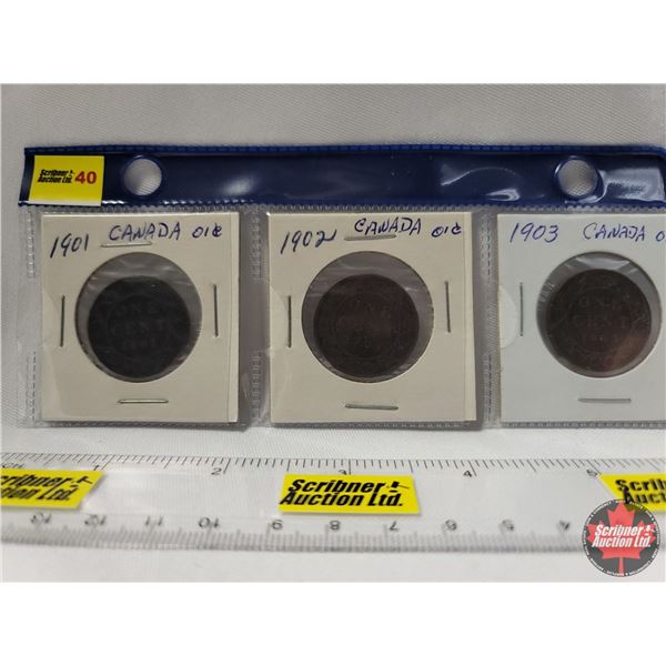 Canada Large Cent - Strip of 3: 1901; 1902; 1903